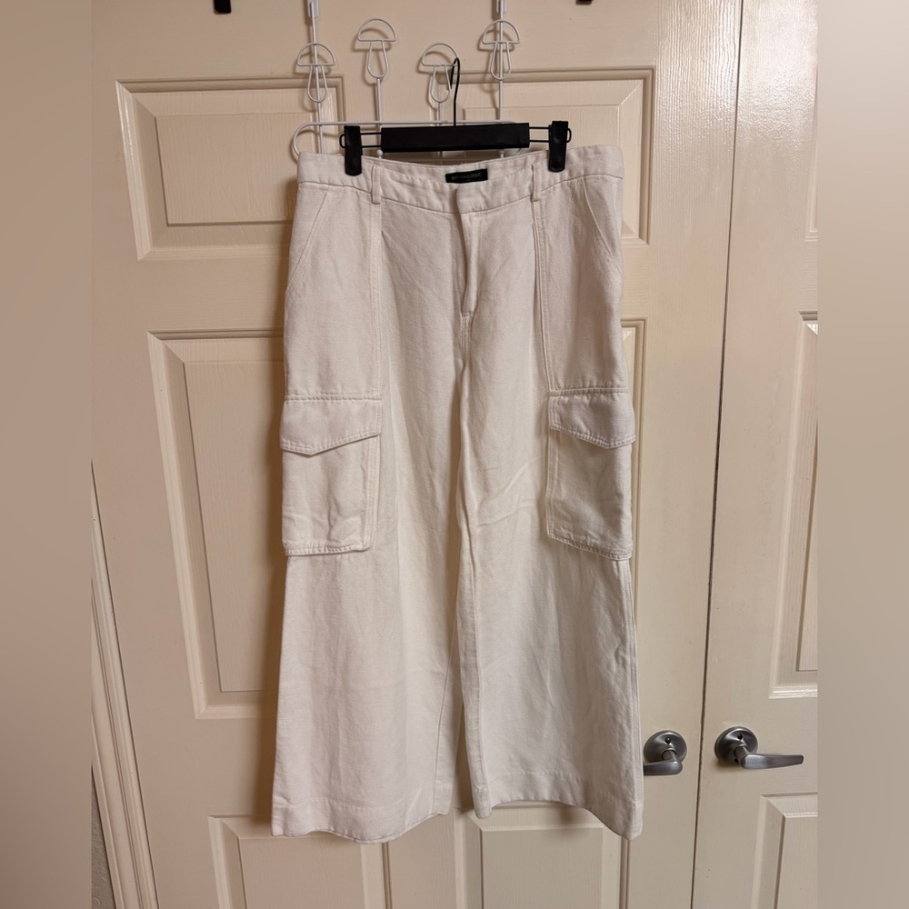 Banana Republic Linen Cotton Blend Wide Leg Cargo Pants